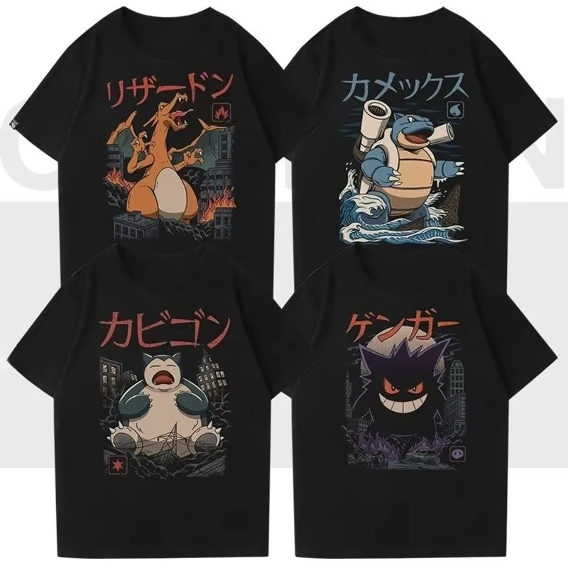 Bandai Anime Pokémon Charizard Unisex 100%cotton Tshirt O-neck Short Sleeve 2026 Summer New Men's Harajuku Graphics Shirt