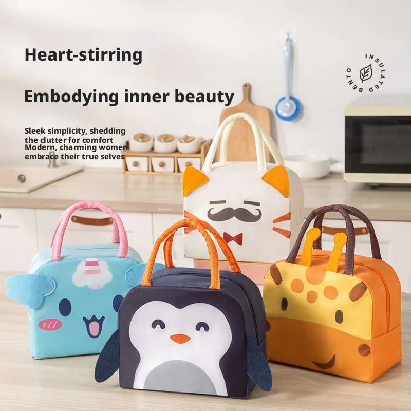 Cartoon insulated lunch bag for office workers, thickened aluminum foil for long-lasting cold and heat retention, cute lunch box