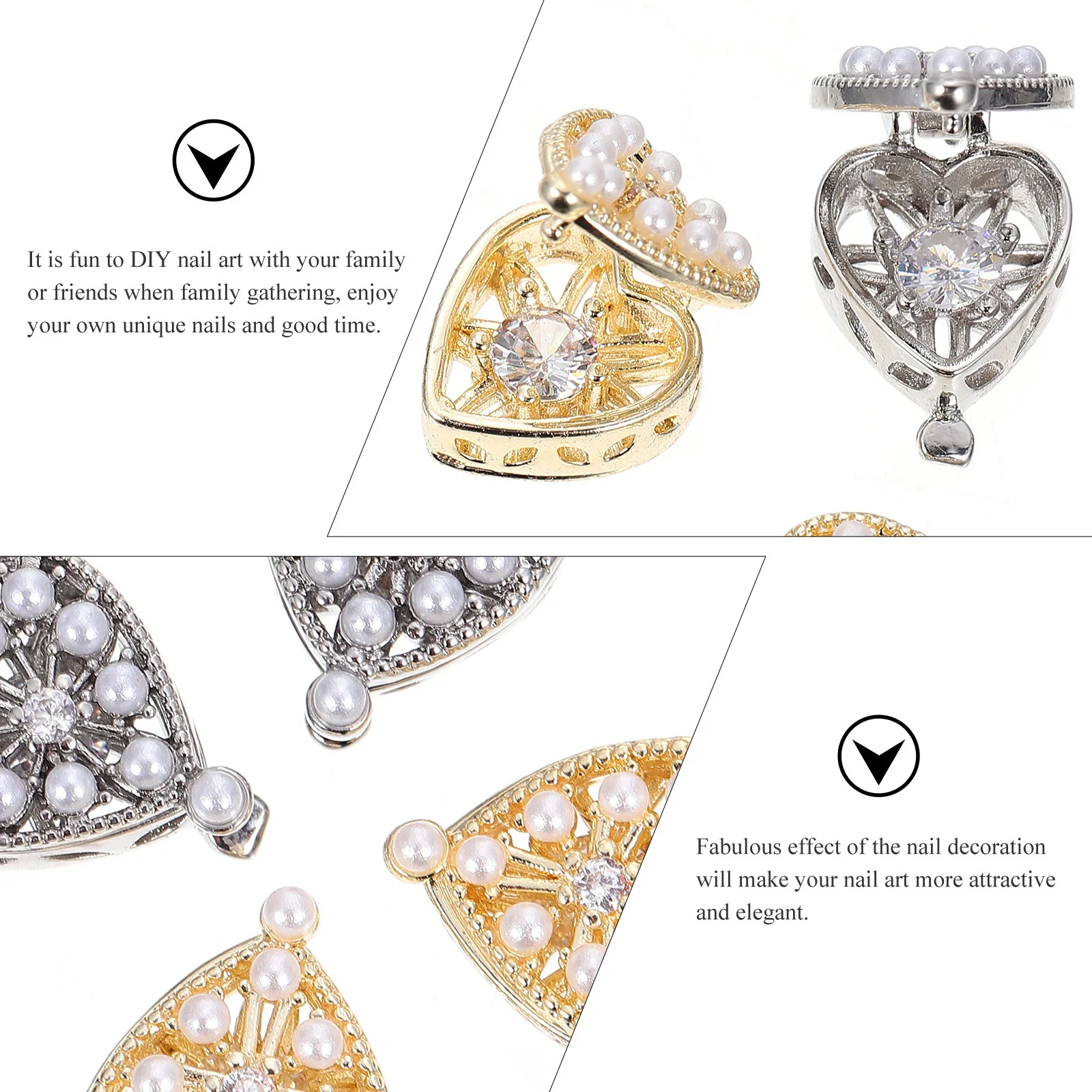 Boîte en forme de cœur pour Nail Art, 4 pièces, patchs de manucure créatifs en Zircon, breloques uniques en forme d'amour, adaptées aux fêtes de mariage