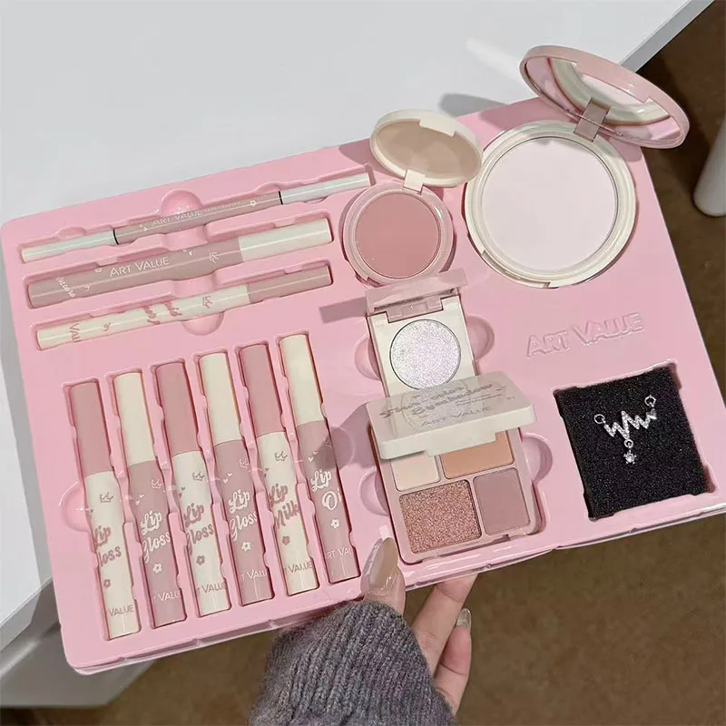 Makeup Set Include 4Lip Glaze,1Lip Oil,1Lip Cream,1Eyeliner,1Mascara,1Eyebrow Pen,1Blush,1Highlighter,1Eyeshadow,1Pressed Powder
