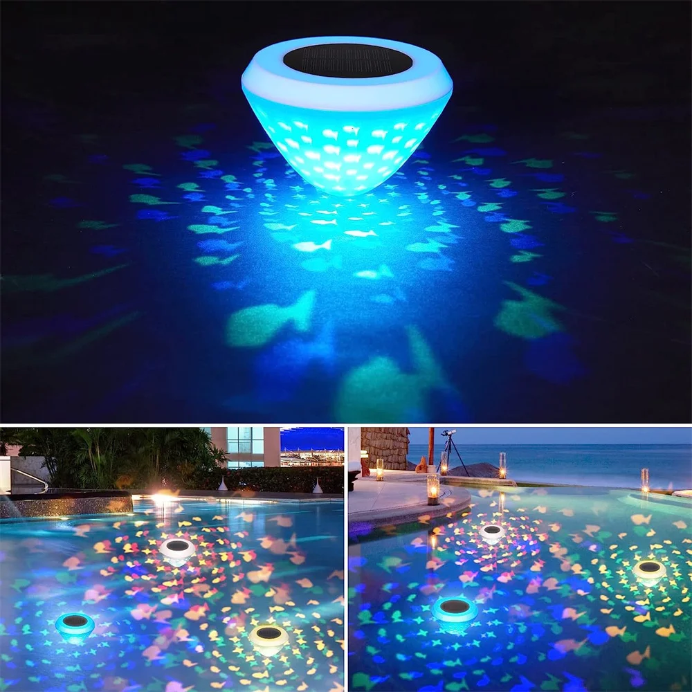 2PCS Solar Powered Fish Projector Floating Light IP67 Waterproof RGB Color Changing Outdoor Decoration for Garden,Patio,Pond