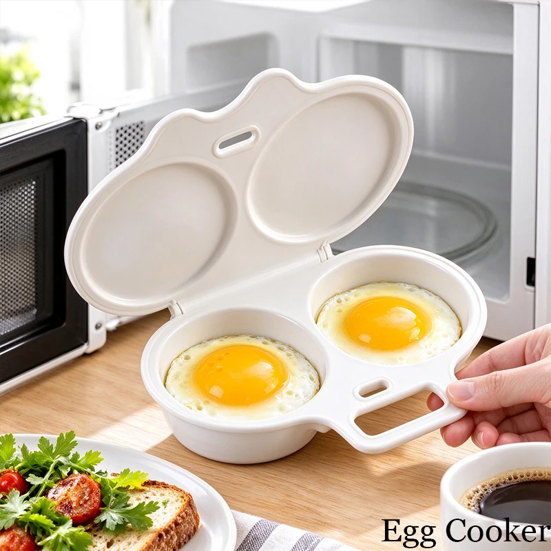 Microwave Egg Cooker, BPA Free Non Stick Dual Cavity Egg Poacher, Quick Oil Free Breakfast Maker for Home Kitchen Dorm