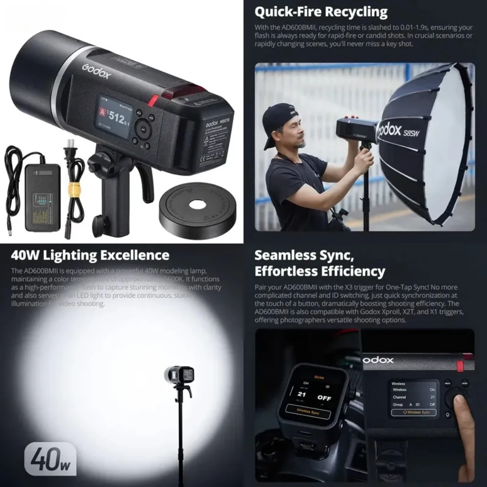 AD600BM II AD600BMII Outdoor Flash 600Ws Manual HSS 1/8000s 0.01-0 Reproduction Flash with dimming function, with mode lamp