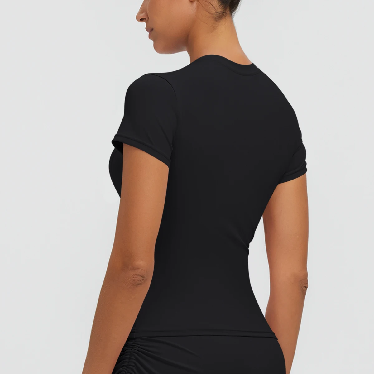 Neues Damen Sommer Yoga Kurzarm T-Shirt Lauf- und Radsport Einfarbiges Schnelltrocknendes Workout-Oberteil Enganliegend Atmungsaktive Yoga-Kleidung – Detail 13