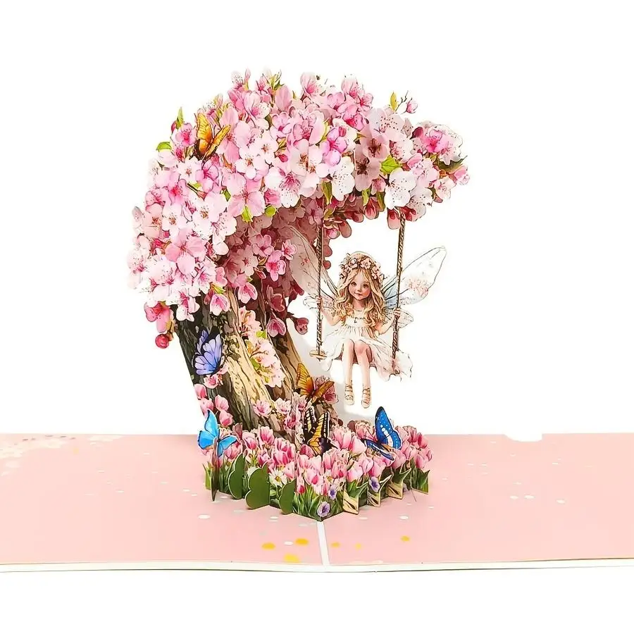 1/5/10/20/50/100pcs 3D Angel Garden Cherry Blossom Pop-Up Card, Fairy Garden Happy Birthday Happy Valentine'S Day Mother'S Day G
