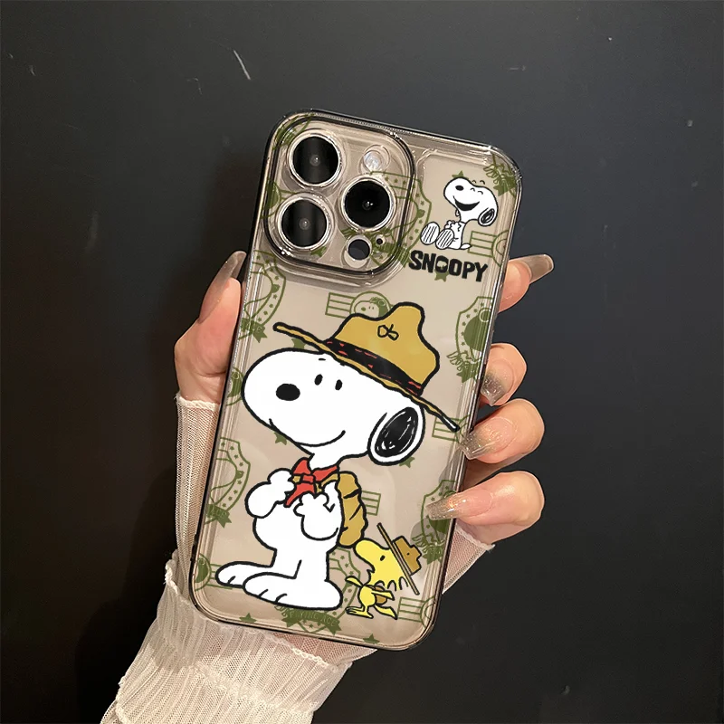 

Cute Cartoon red scarf Snoopy peanut Clear TPU Phone Case For iPhone 11 12 13 14 15 16 Pro Max Plus Funny Snoopy protect Cover﻿﻿