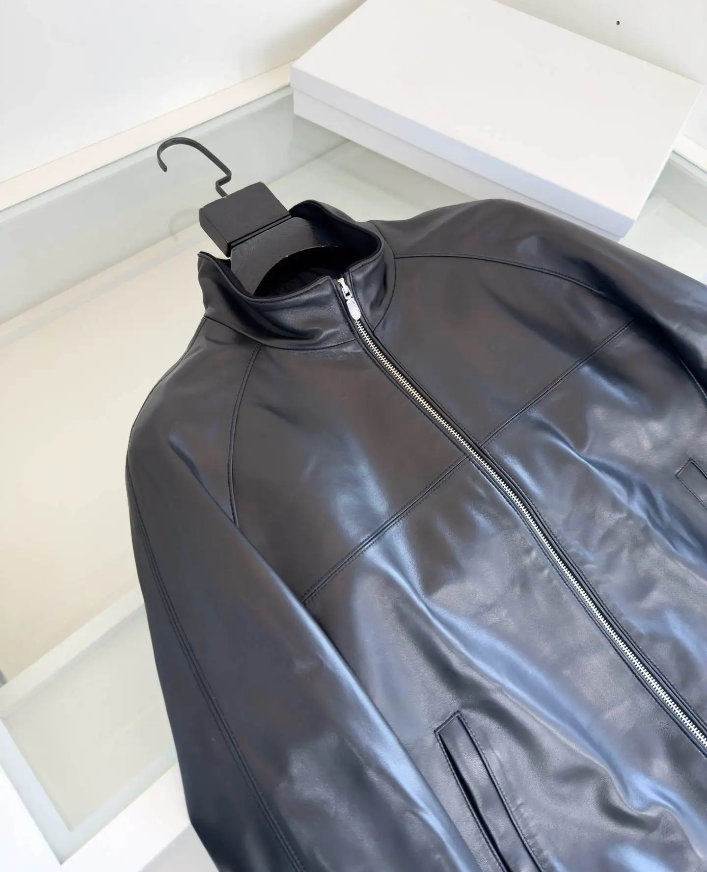 Nieuw klassiek lamsleren herenjack, raglanmouwen met opstaande kraag, veelzijdige casual bovenkleding