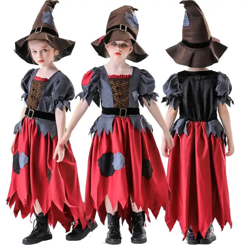 loween  Witch Children's COS Bla Red Dr Witch Costume Par Masquerade Women's Traditional Ethnic Stage Costume