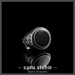 Flower Pattern Circle Simplicity Stainless Steel Mens Rings Women's Gift Black Epoxy Jewelry Unisex Geometric Gothic Wholesale
