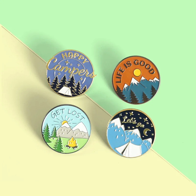 Scenic Snow Mountain Pine Tree Pattern Enamel Pin Social Power Brooch Custom Bag Lapel Shirt Badge Fun Cartoon Jewelry Gift for