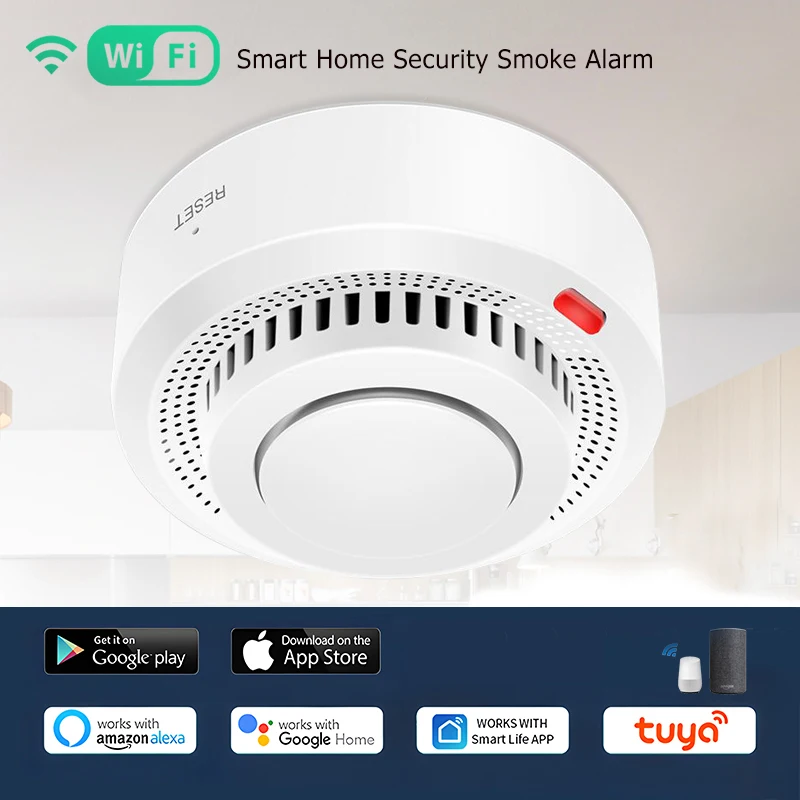 

Tuya Wifi Smart Home Security Smoke Alarm 80db Sound Alarm Fire Sensor Smoke House Combination Detection Supports Mobile Warning