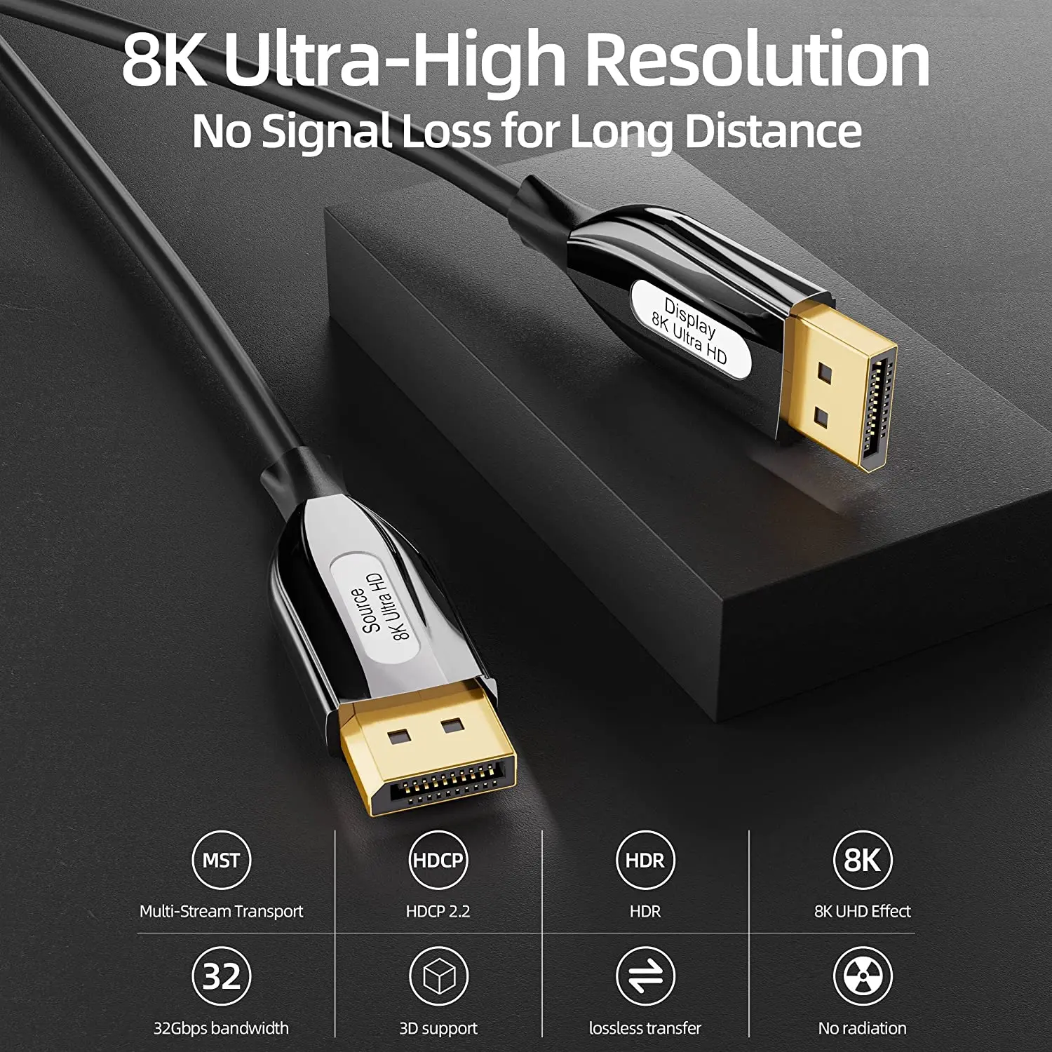 

8K Fiber DisplayPort Cable Fiber Optic Displayport 1.4 8K@60Hz 4K@144Hz High Speed 32.4Gbps Slim and in-Wall Fiber DP toDP Cable