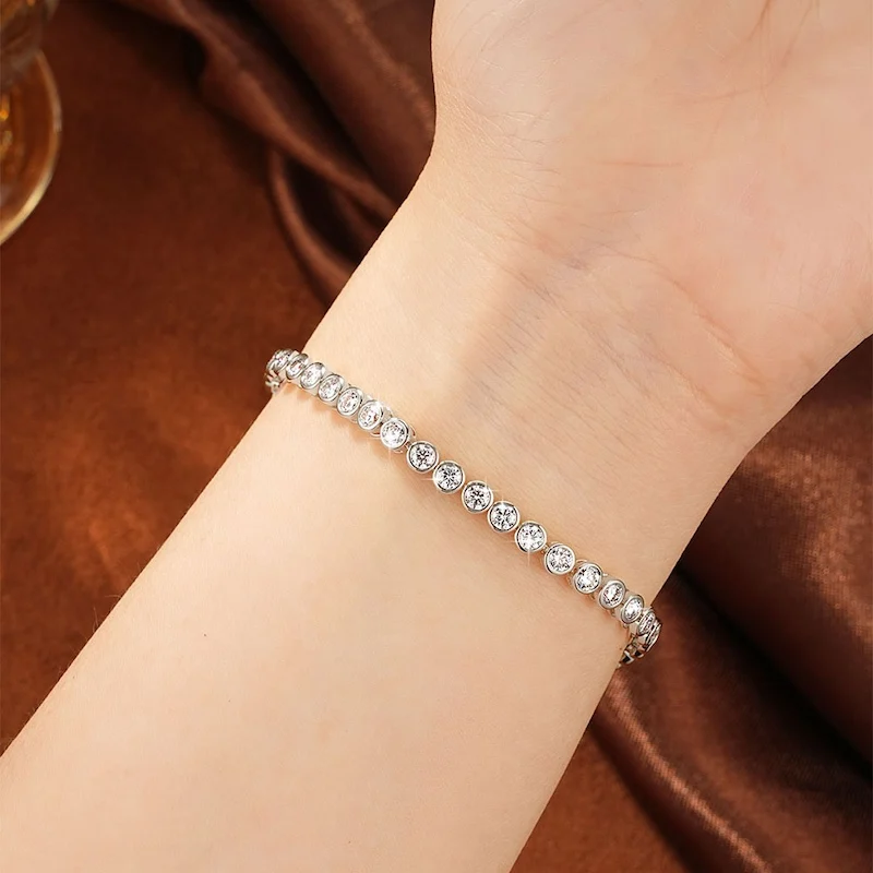 Rrjzz Full 3mm Round Cut Moissanite Bracelet for Women D-Color Lab Imitation Diamond 18CM Chain Tennis Bracelets Jewelry Gifts - view 5