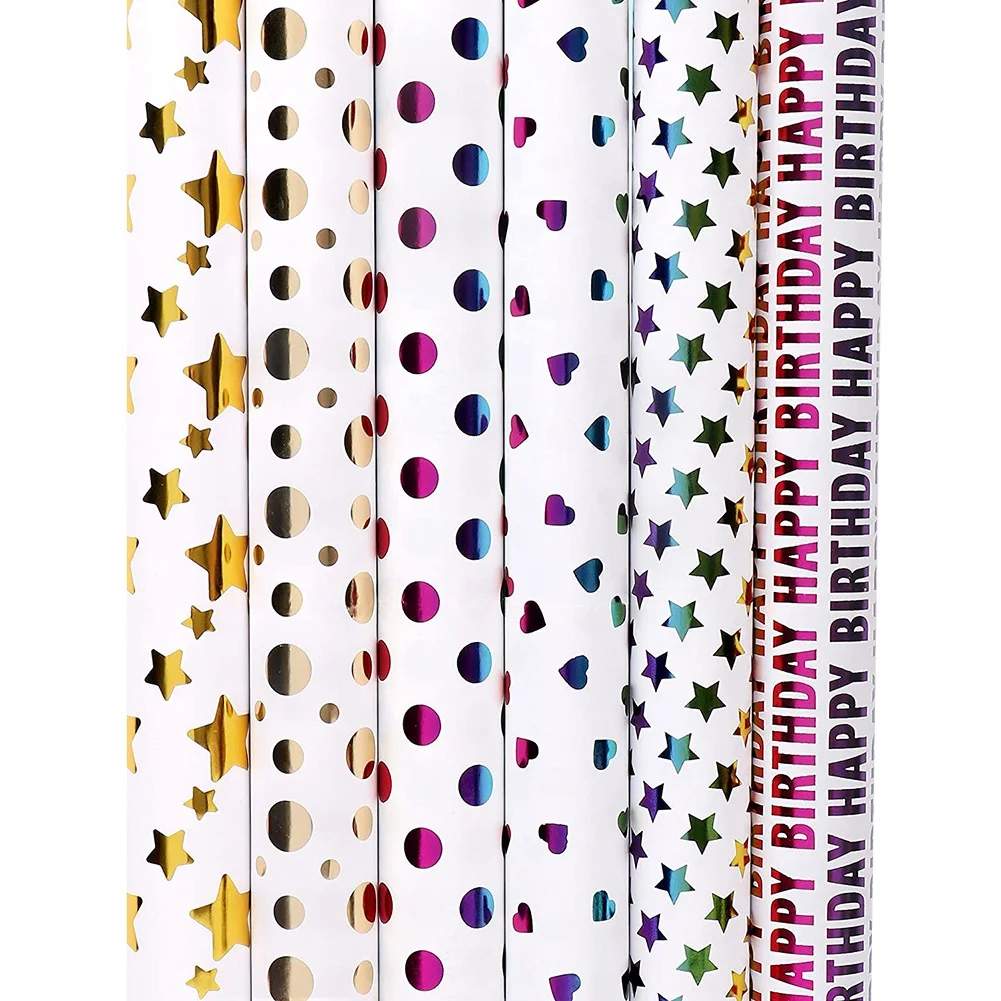 SR-6 قطع من أوراق تغليف الهدايا، ورق تغليف ملون متعدد الألوان للنساء والرجال، عيد الميلاد أو عيد الميلاد، 50 سم × 70 سم