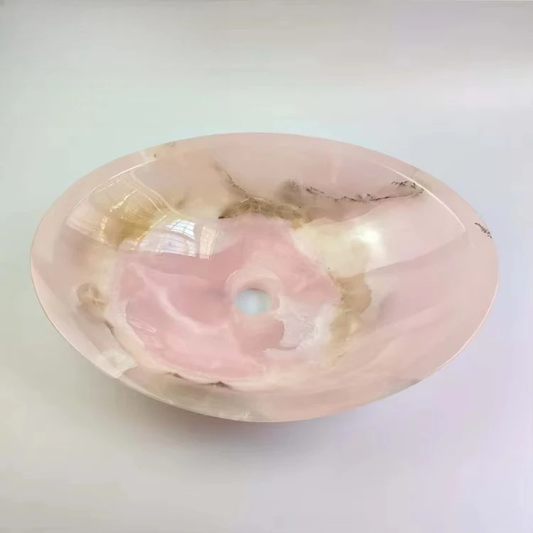 Handmade luxury gemstone rose quartz bathroom decorative washbasin rose quartz bowl washing