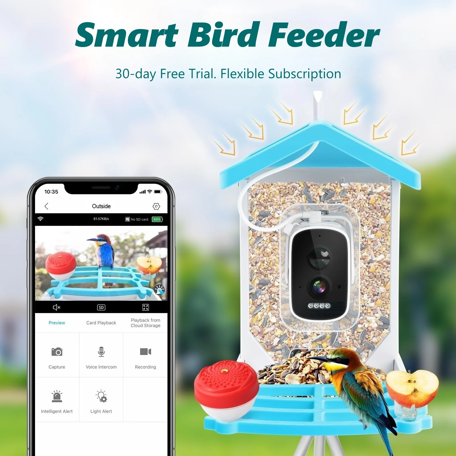 Smart Bird Feeder with 2.5K HD Camera Solar Low Power Night Vision IP66 Waterproof 4G or WIFI Connect Auto Bird Species Feeder