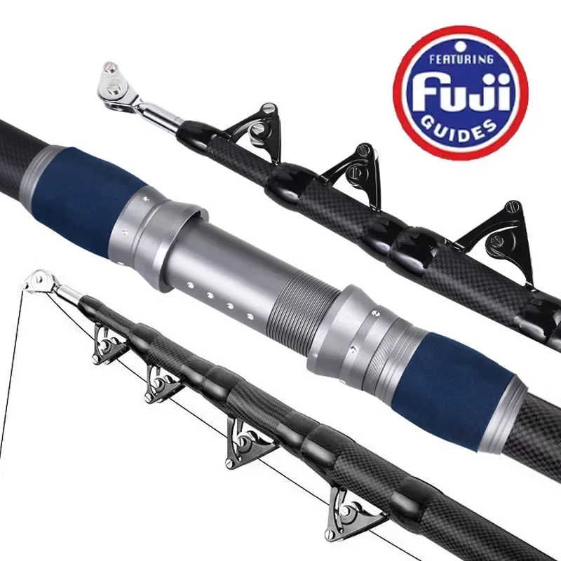 4.2M 14Ft 50-80lb Saltwater Offshore Telescopic Heavy Big Game Boat Fishing Pole Trolling Rod with Roller Guides