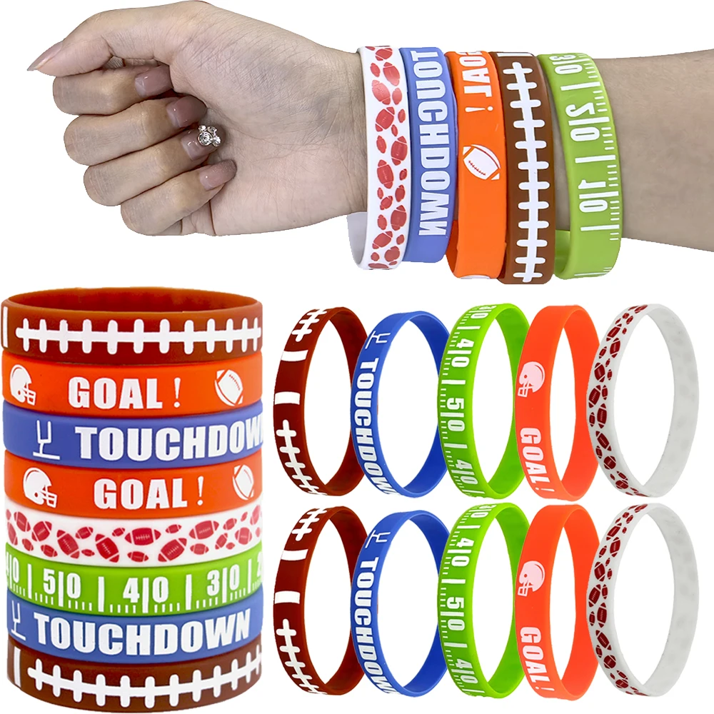 10/20/30pcs Football Theme Bracelets Silicone Wristband Rugby Silicone Bracelet Sport Theme Birthday Party Decorations Favors