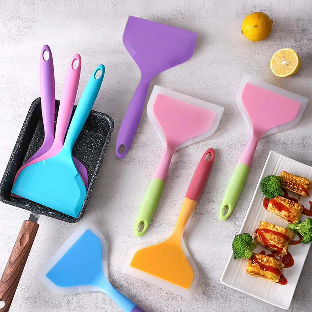 1PCS Silicone Kitchen Ware Cooking Utensils Spatula Beef Meat Egg Kitchen Scraper Wide Pizza Cooking Tools Shovel Random Color