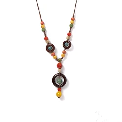 Colorful Planet Handmade Ceramic Necklace Boho Pendant Long Vintage Jewelry for Women 1109