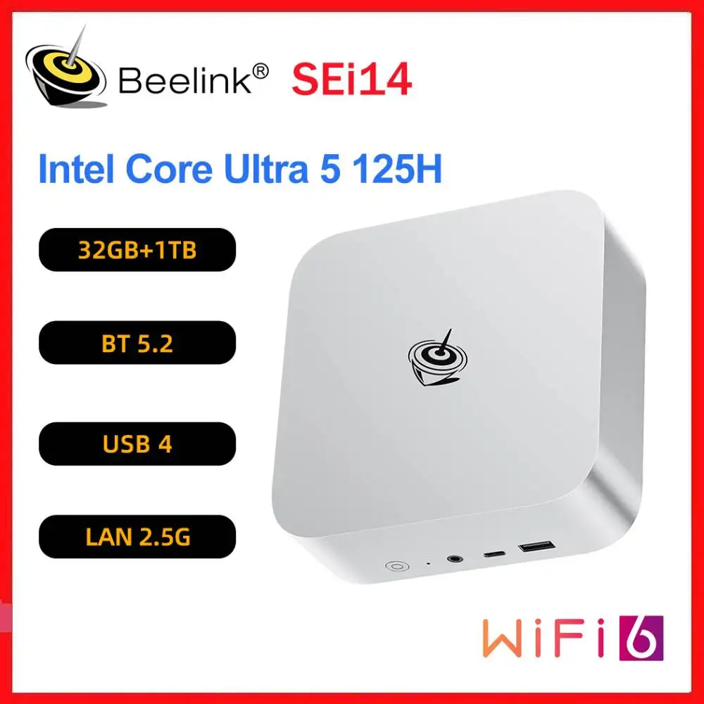 

Beelink AI Mini PC SEi14 Intel Core Ultra 5 125H 32GB DDR5 RAM 1TB M.2 NVMe SSD Support HD DP USB-C Home Desktop Computer SEi