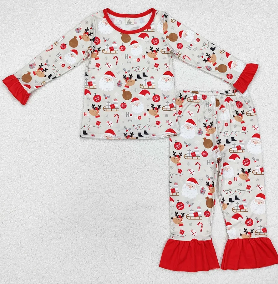 

Wholesale Baby Girls Clothes Sleepwear Pajamas Christmas Deer Sants Claus Kids Girls Bamboo Pajamas Long Sleeve Nightwear Sets