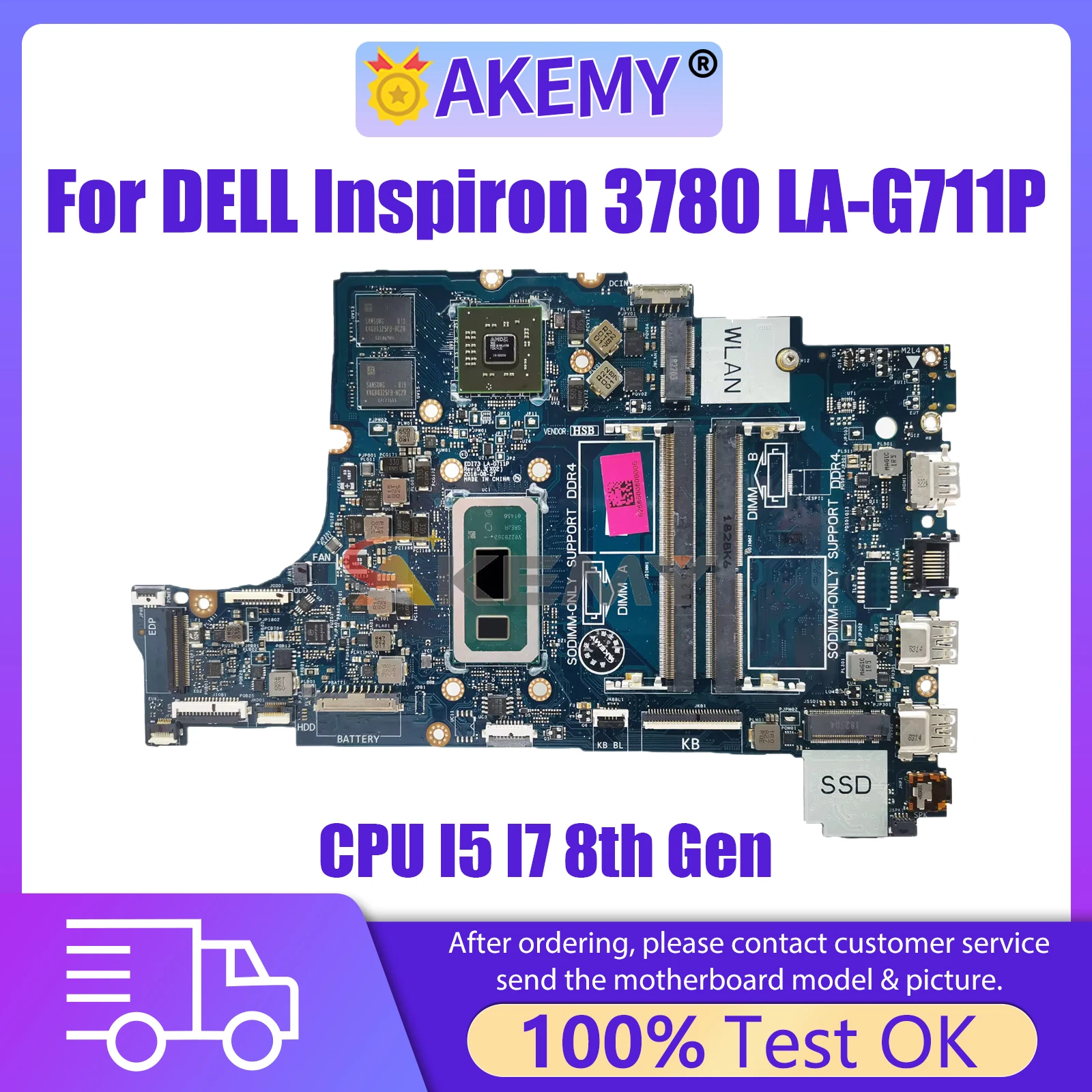 

AKEMY LA-G711P Mainboard For Dell Inspiron Vostro 3480 3580 3780 CN-0N2PHY 0CX07X Laptop Motherboard with CPU I5 I7 8th Gen