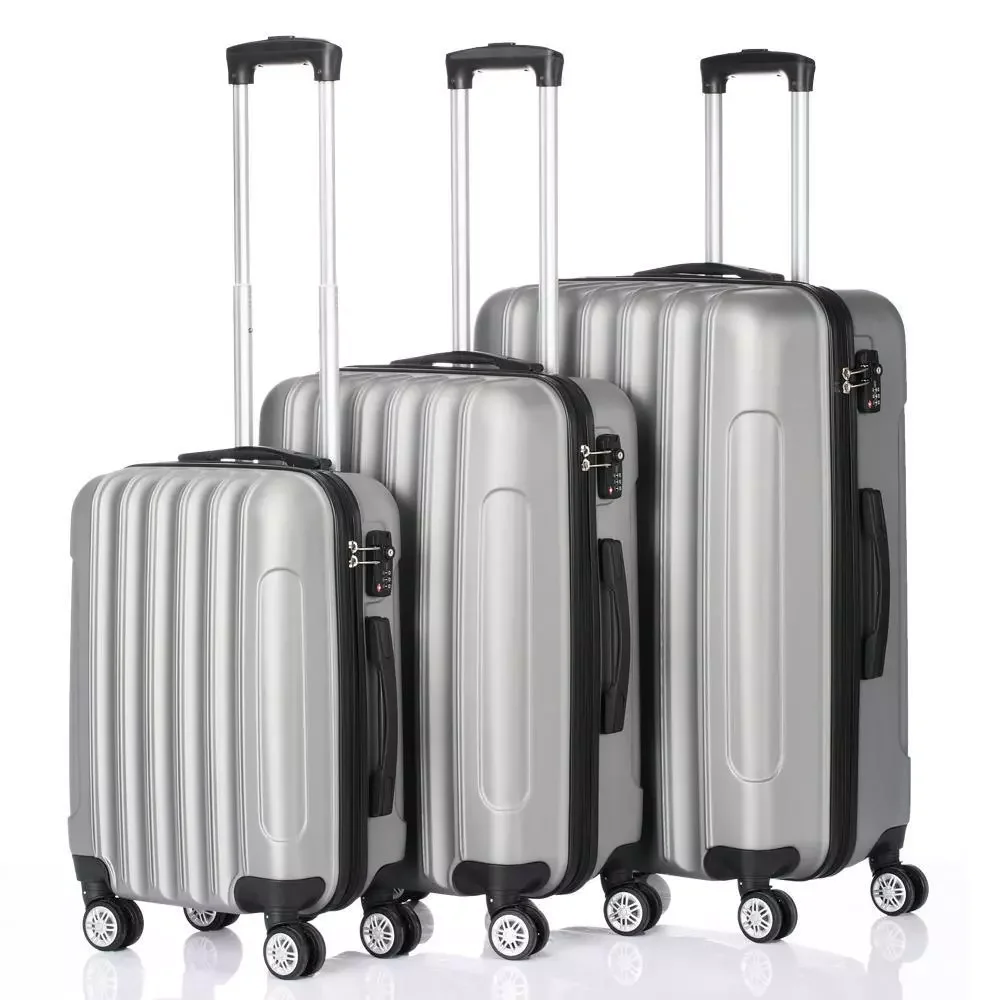 US- 3PCS Luggage Travel Set Bag ABS Trolley Hard Shell Suitcase w/TSA lock Gray New