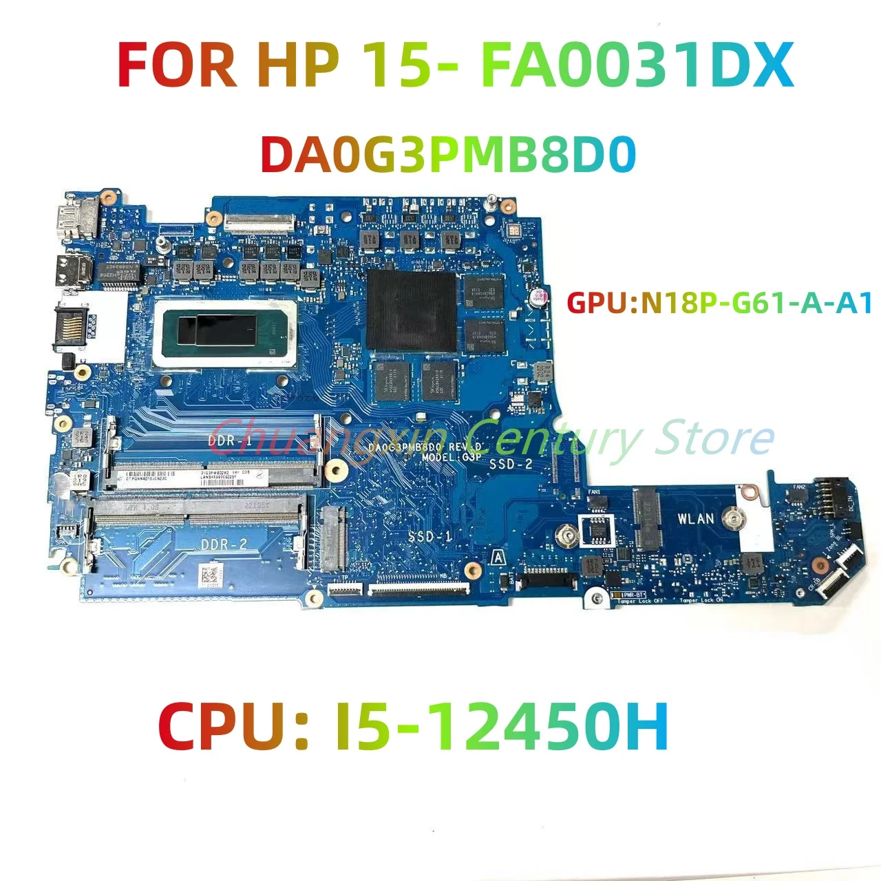 The motherboard is suitable for HP 15- FA0031DX laptop computer number: DA0G3PMB8D0 I5-12450H CPU With GPU 100% testedting