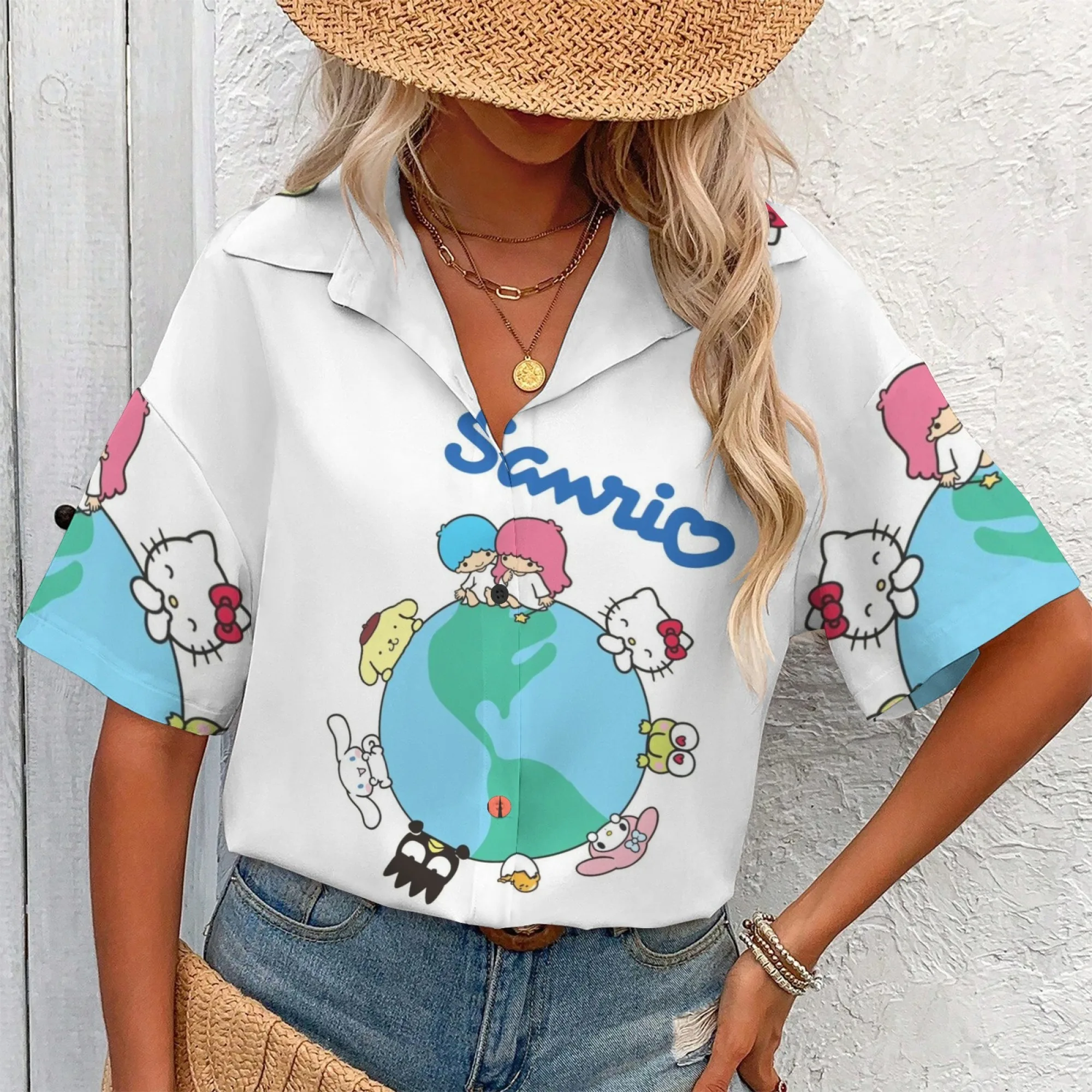 ผู้หญิง Y2k เสื้อผู้หญิง Hello Kitty T เสื้อสติกเกอร์เสื้อผ้าหญิงแขนสั้นเสื้อยืดขนาดใหญ่เสื้อยืดผู้หญิง
