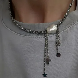 Elegan Irregular CCB & Pink Batu Manik-manik Rantai Jantung Liontin Kalung untuk Wanita Kalung Pesta Makan Malam Valentine Perhiasan N0498 8 chai penjualan terbaik - №