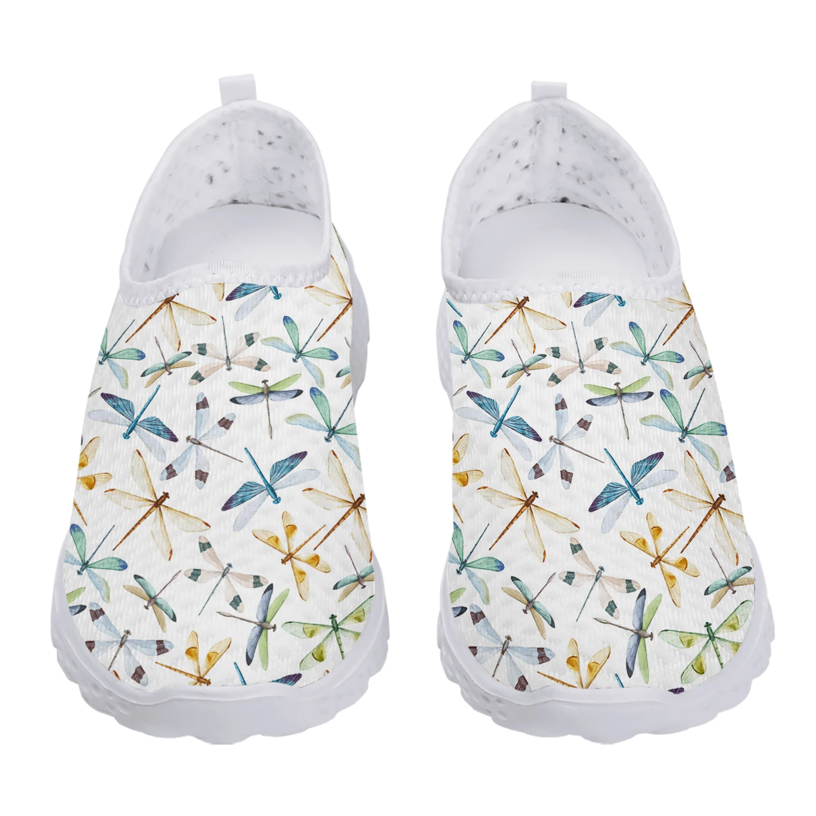 Simple Rainbow Dragonfly Light Casual Shoes White Soft Sole Breathable Outdoor Mesh Shoes Soft Slip On Shoes