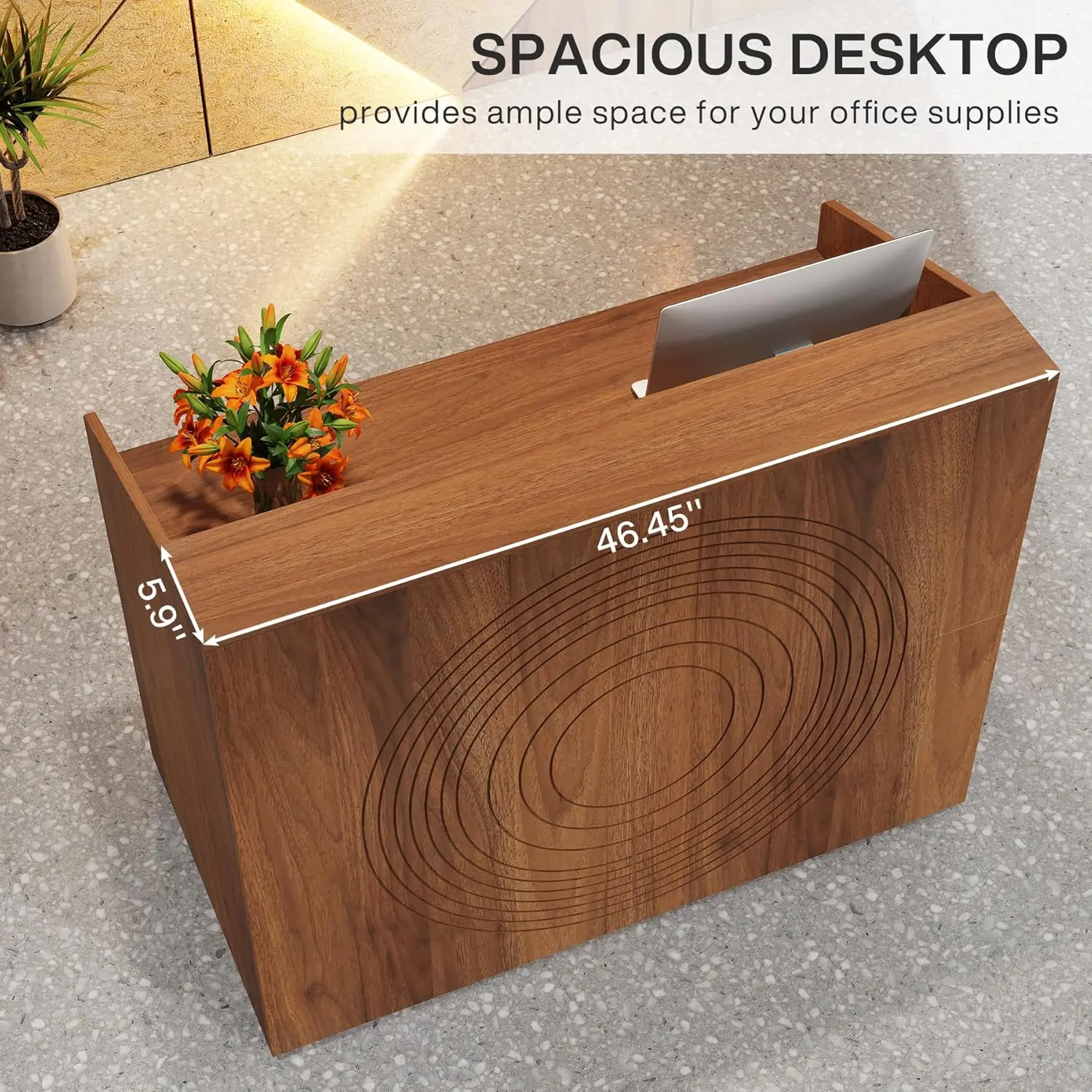 Reception Desk with Counter, Modern Front Desk Reception Room Table with Cable Grommet, 47 inch Retail Counter for Checkout, Lob