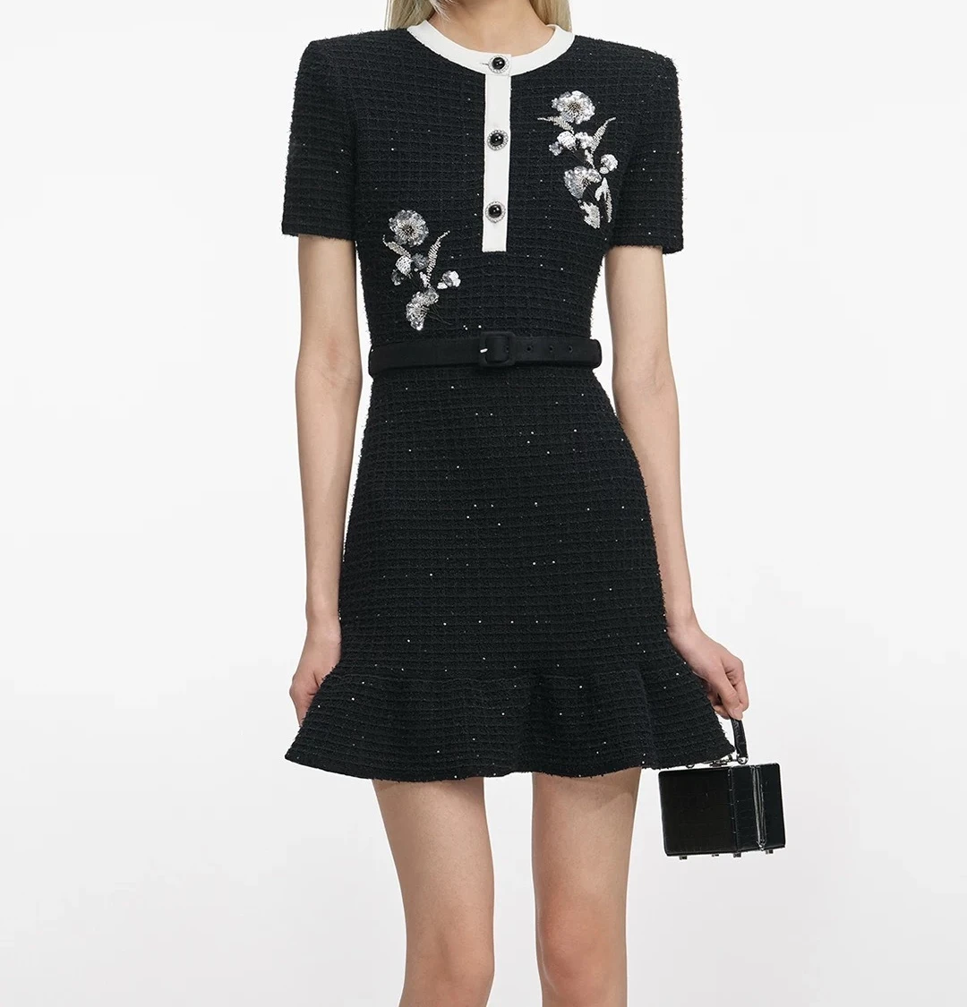 

See Through Mini Attractive Dresses 2025 High Quality Black Lace Patchwork Short Sleeve