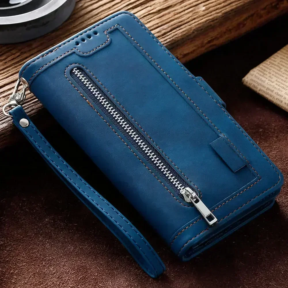 For Motorola Edge 50 Pro 5G Zipper Leather Wallet Case Moto G54 Power G85 G34 G24 G04S G14 G84 G64 G82 G73 G53 G13 G23 E14 Cover