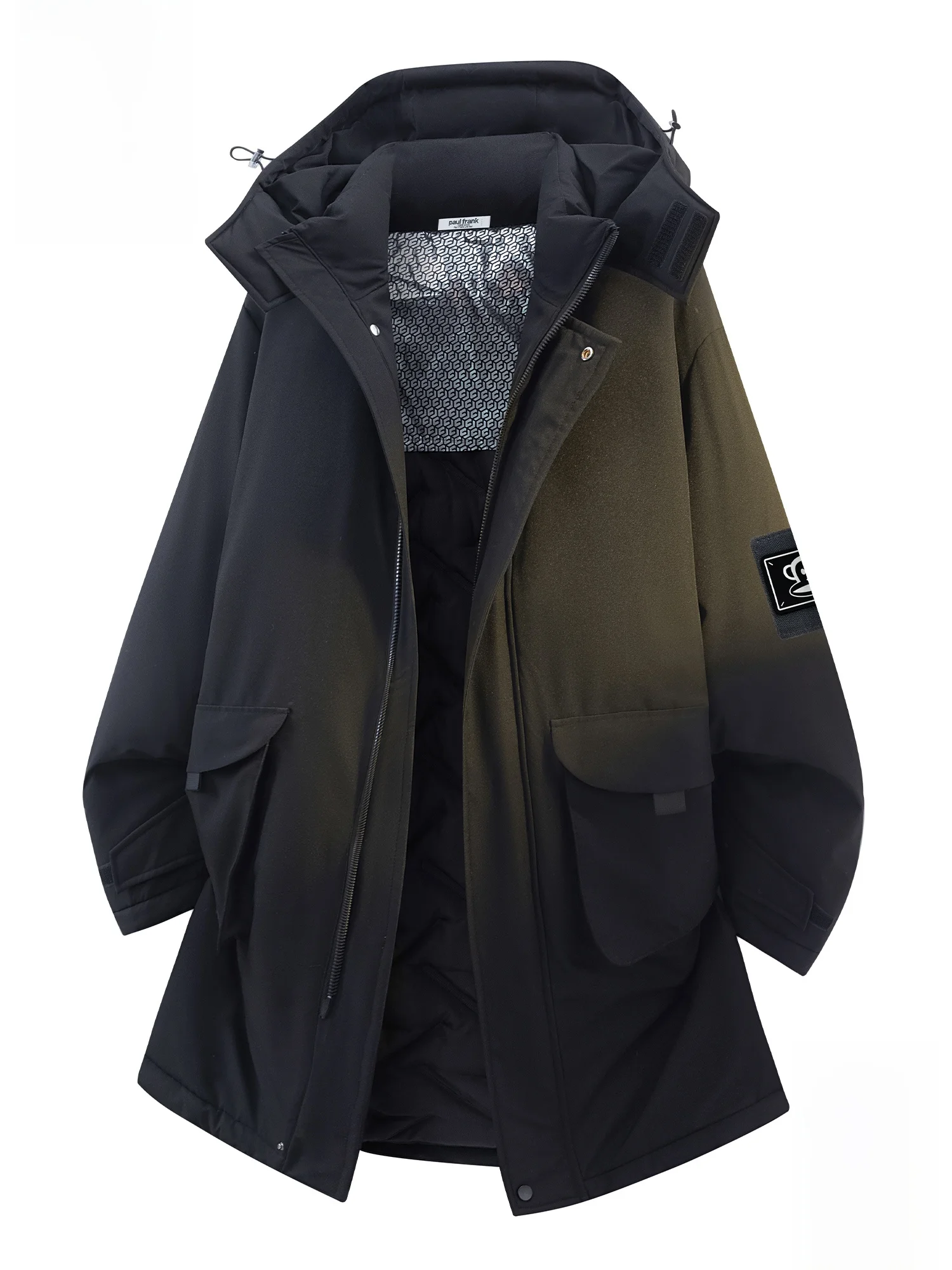 

PaulFrank Retro Large Mouth Monkey Hooded Mid-Length Cotton Jaet Men Winter Warm Casual Loose Outerwear Polyester Fiber