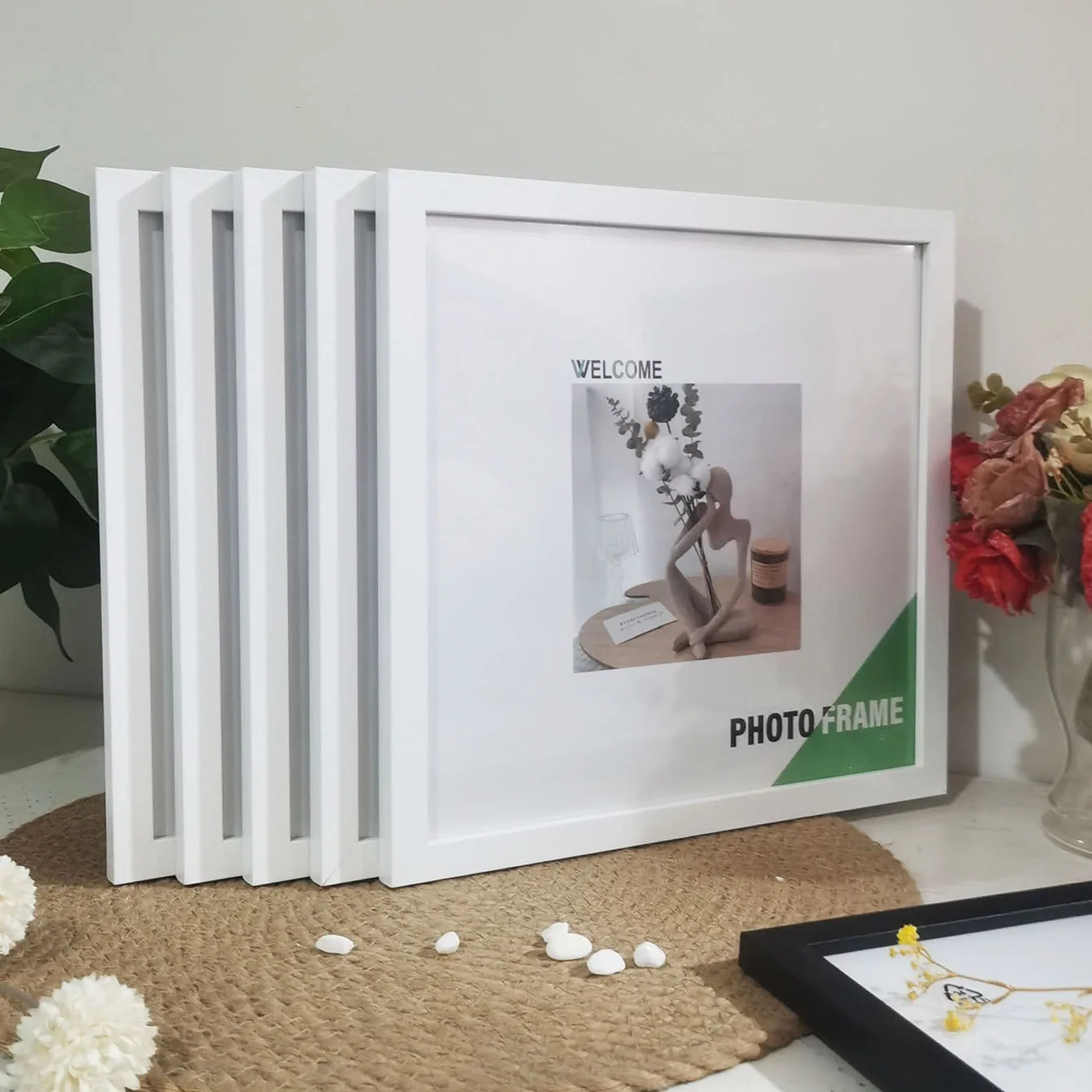 5-delige vierkante fotolijsten set - 15/20/25/30cm houten muur en tafelblad woondecoratie herdenkingscadeau voor bruiloft/galerij muur (4 maten