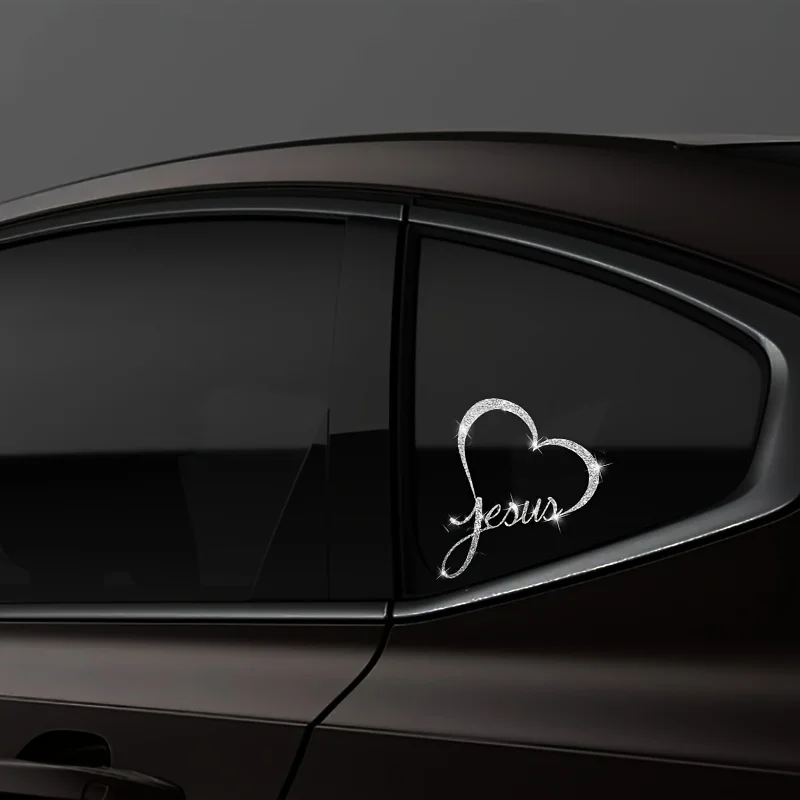 1PC Jesus Heart Imitation Diamond Glitter Car Stickers Waterproof for Auto Window Rear Windshield Bumper Universal Vinyl Decals image 5