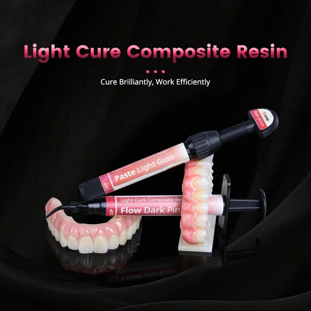 

Dental Lab Light Cure Composite Resin Gum Composite Gingival Flow 18 Gumy Indicator Shades Spacer OXY-Barrier Modelling Liquid