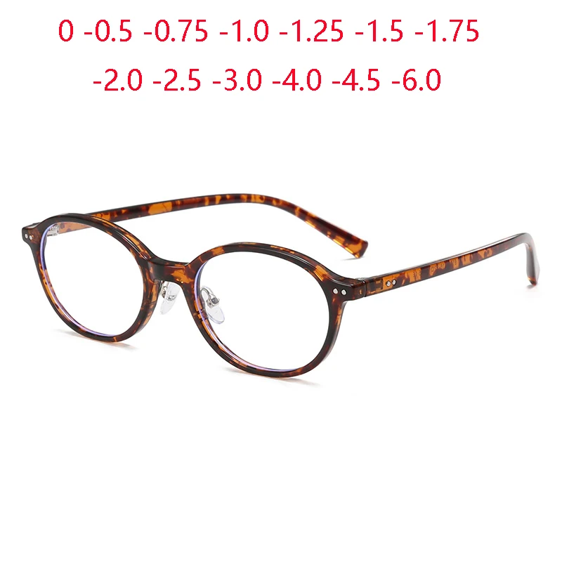 Ovale Kurzsicht-Sonnenbrille mit Leopardenmuster und Dioptrien, Anti-Blaulicht-Brille, Kurzsicht-Korrektionsbrille 0 -0,5 -0,75 bis -6,0