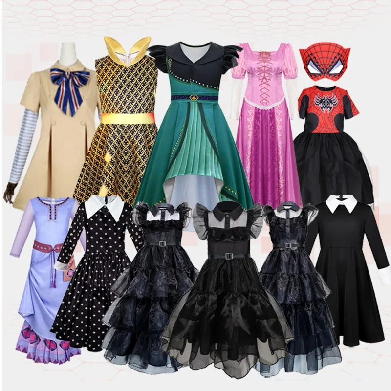 

Wednesday Girls Cosplay Dress Adams COS Outfits Halloween Carnival Party Black Events Fashion Gothic Vestido Kids Clothes