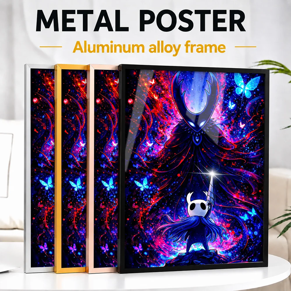 Hollow Knight Characters In Cosmic Background Framed Metal Print Personalized Orbital Theme Wall Art Enhances Study For Dreamers
