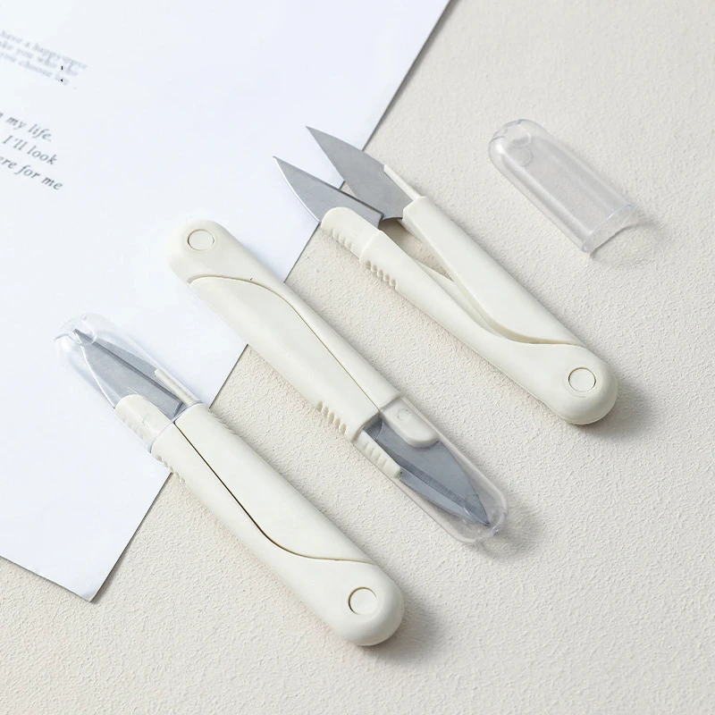 Stainless Steel Spring Scissors With Cover Portable Thread Head Fish Thread Sewing Scissors Fabric Sewing Accessories