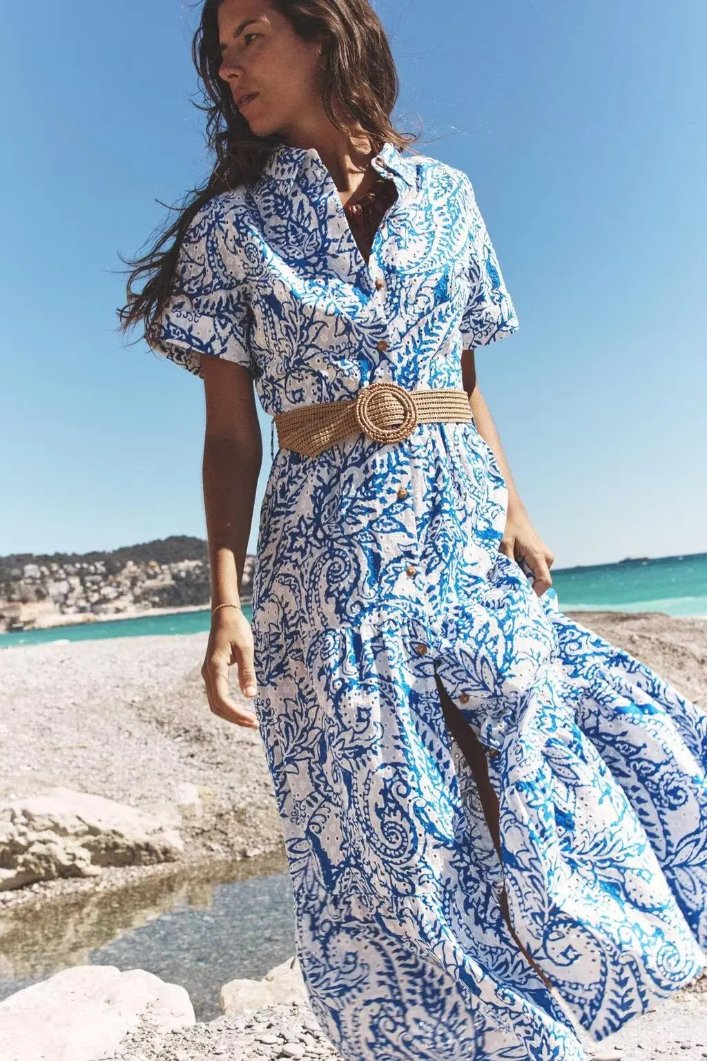 

BB6389 ZA25 Summer New Women's Polo Short Sleeve with Belt Cotton Printed Shirt Dress 2157045