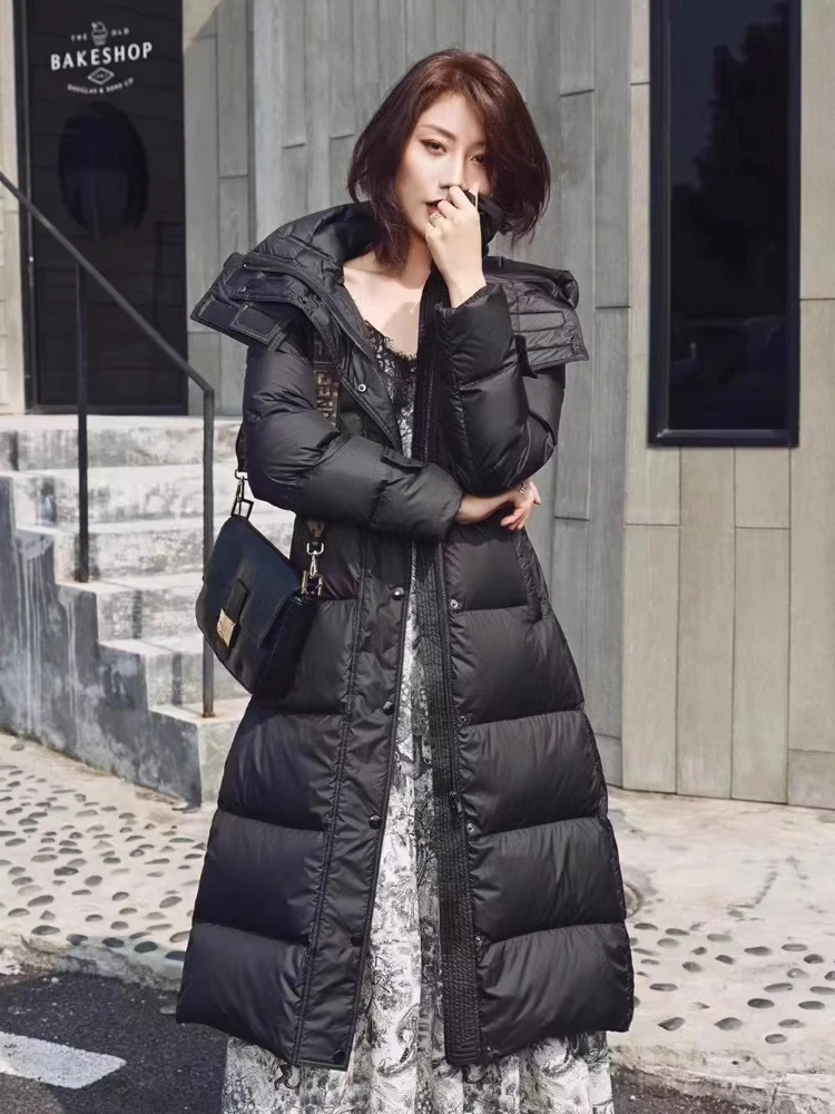 2025 nouveau automne hiver femmes doudoune 90 blanc canard vers le bas manteau ceinture capuche détachable Long manteau épais chaud vêtements d'extérieur à la mode