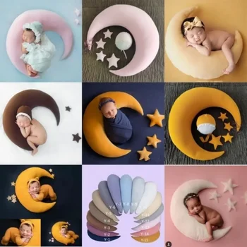 Baby Crescent Stars Pillows Newborn Photography Props Moon Creative Baby Photo Pillow Backdrop Cushion Fotografia Photograph