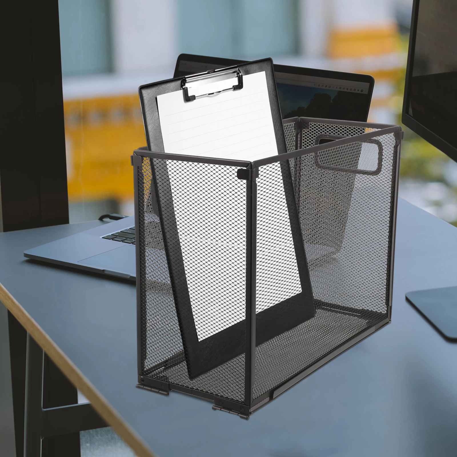 

Stainless Steel Mesh File Organizer Rack Metal Document Holder Foldable Desktop Storage Box Paper Magazine Folder Shelf Office