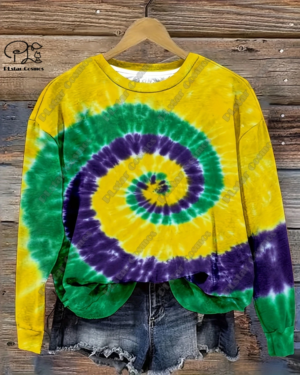 PLstar Cosmos-Sudadera con estampado 3D para mujer, ropa de diario, Retro, Carnaval, verde púrpura y dorado, Tie Dye, nueva colección informal