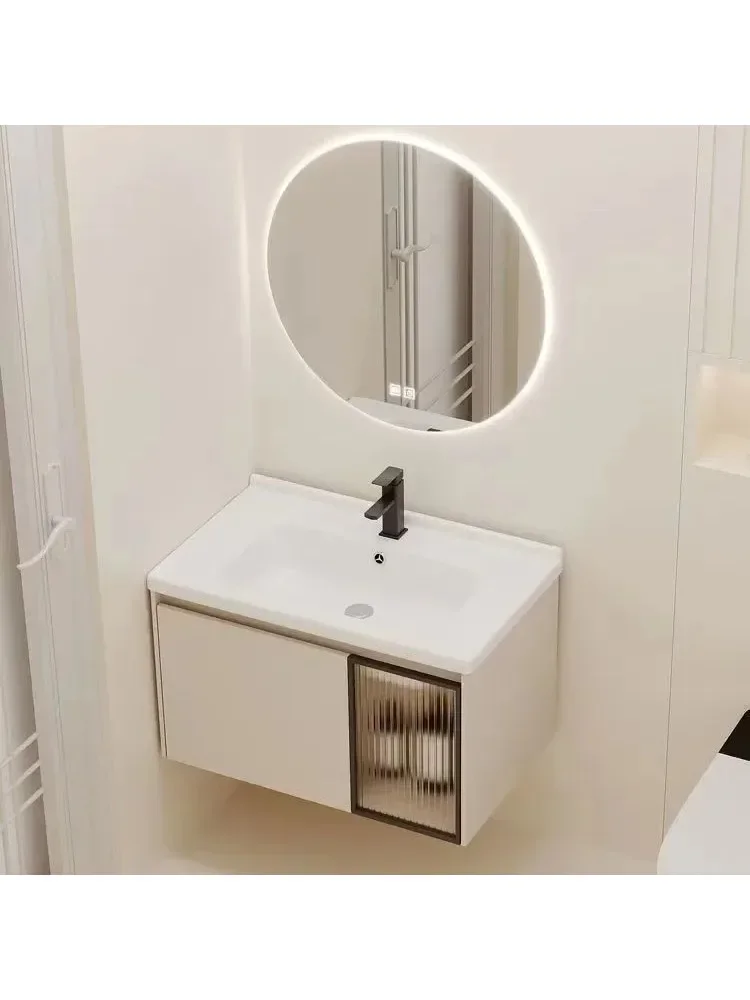 *Wood Bathroom Sink With Cabinet Ceramic Washbasin Simple Intelligent Mirror Combination Integrated Cabinet Vanity