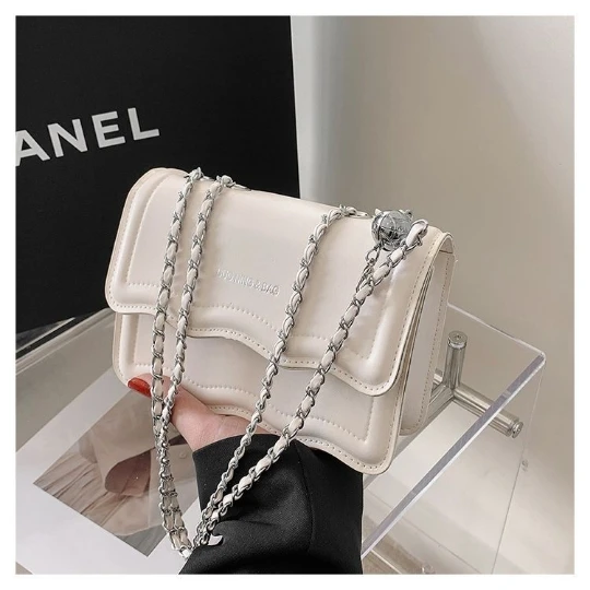 New White Chain Girl Woman Messenger Trend Shoulder OL Bags PU PVC Leather Women Lady Shining Handbag Purses Small Bag